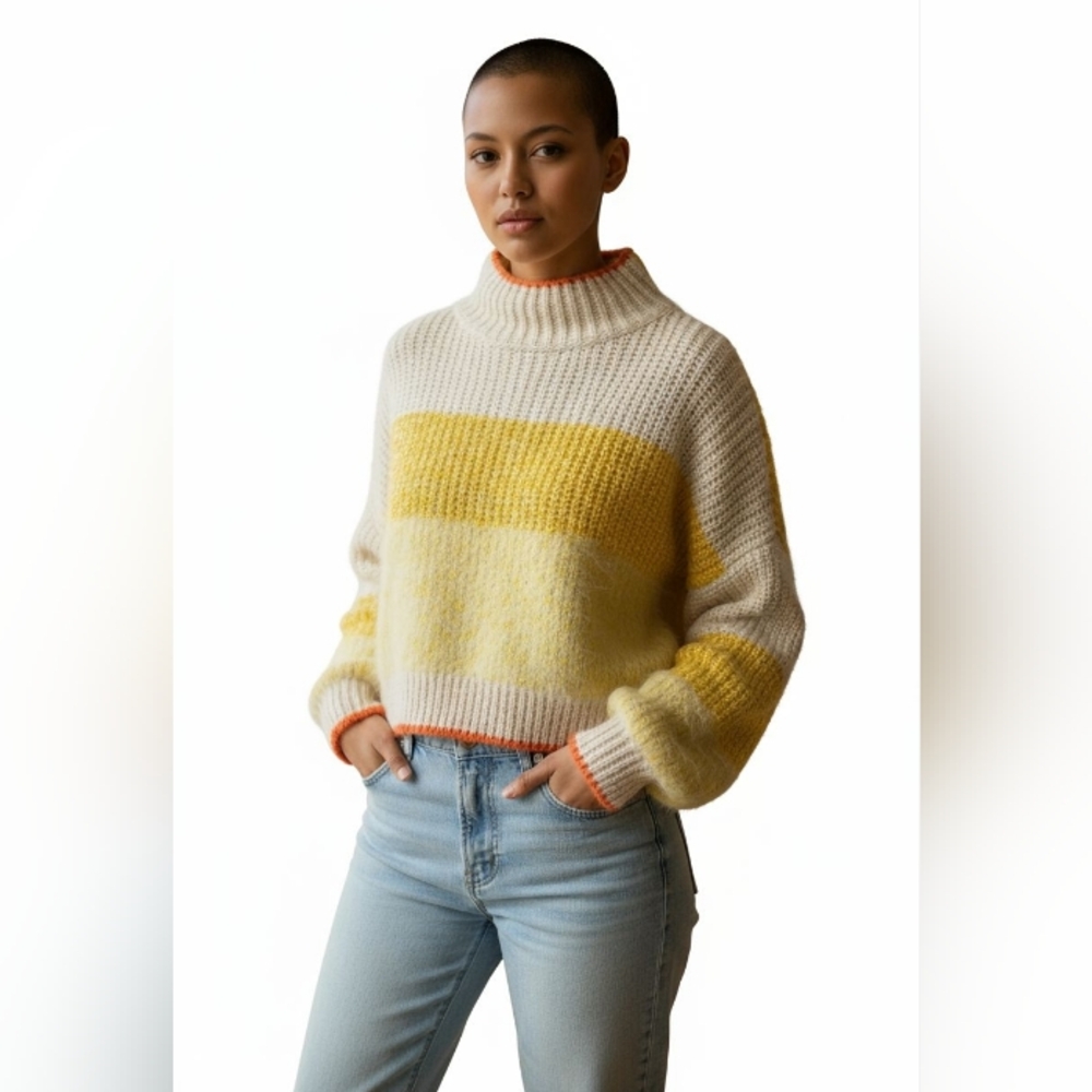 Free People Sunbrite Ombre Mock Neck Knit Boho Hippie Oversized Sweater XS